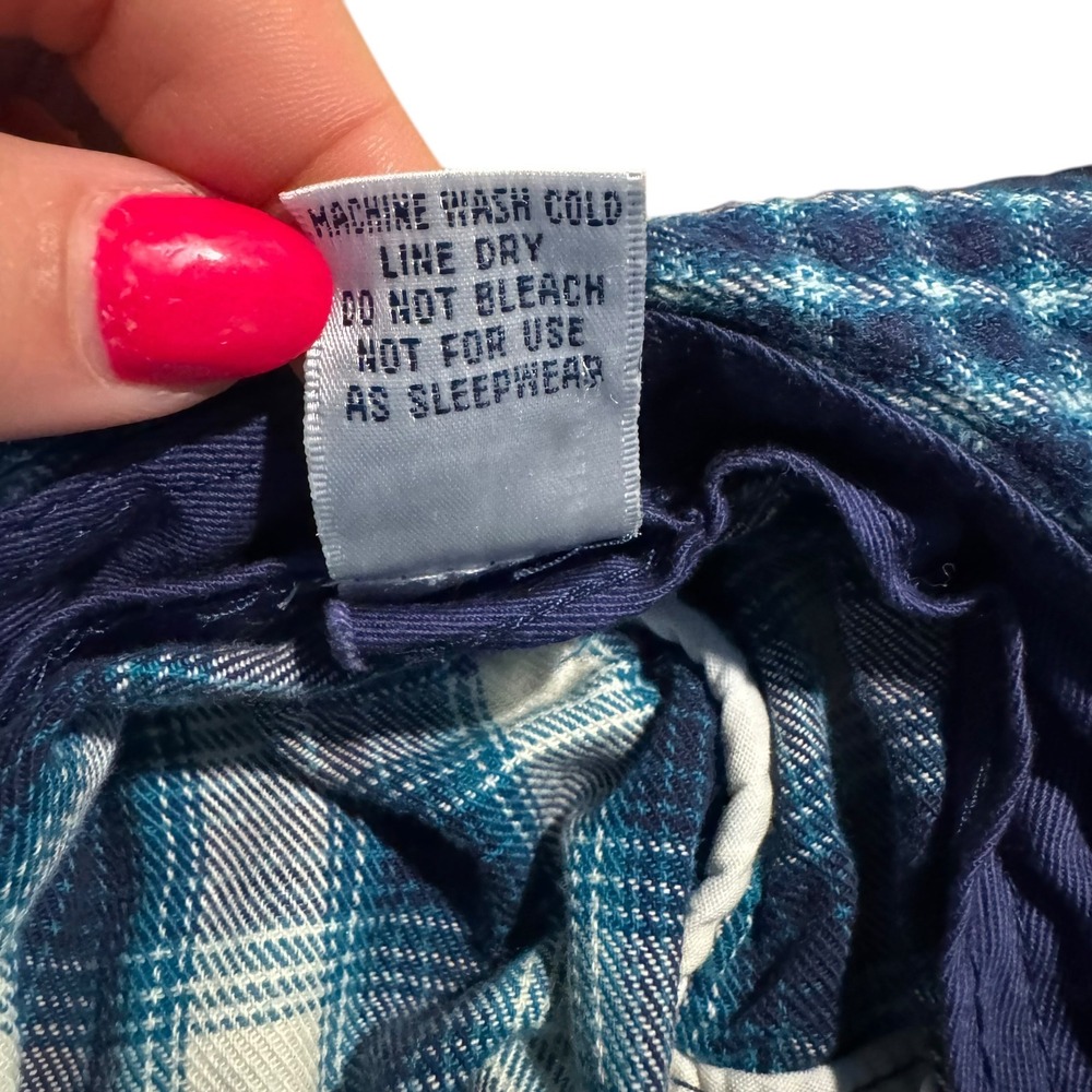 Baby Gap VTG 90s Blue Plaid Cotton Bucket Hat XS/S Navy Trim Flannel Style - Picture 10 of 11
